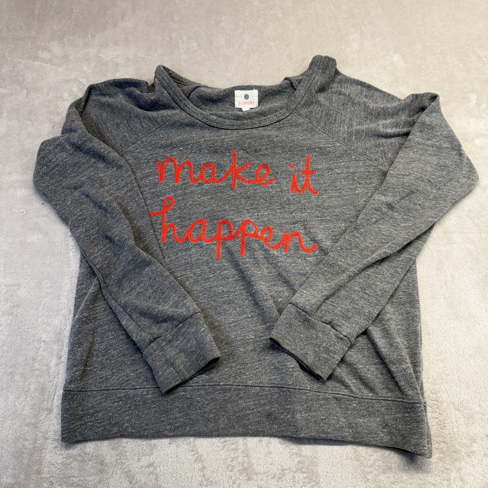 Anthropologie Sundry Sweatshirt Womens 0 Gray Make It Happen Graphic Long Sleeve
